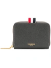 THOM BROWNE DARK GREY PEBBLED ZIP AROUND WALLET