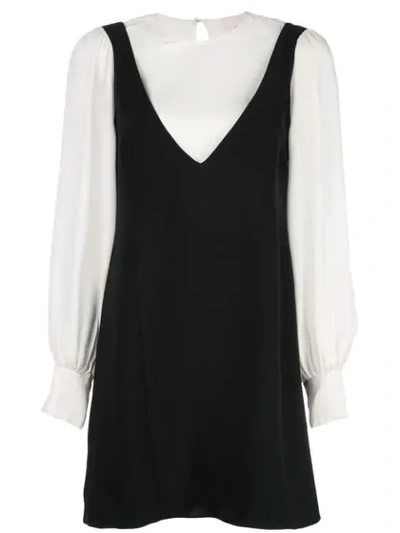 Cinq À Sept Mercer Layered Long-sleeve Short Dress In Black Ivory