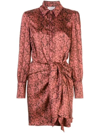 Cinq À Sept Gaby Python-print Tie-front Shirtdress In Rosewood