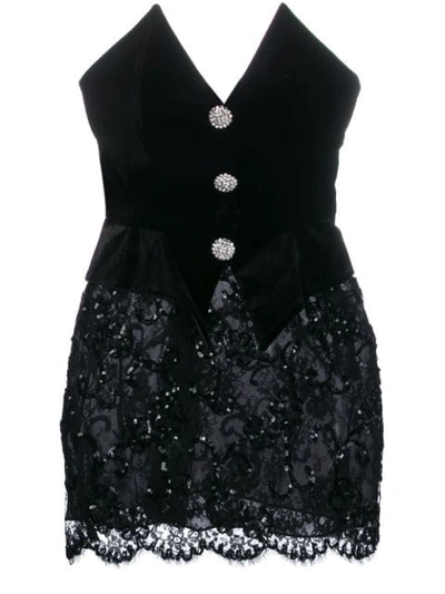 Alessandra Rich Crystal-embellished Velvet And Sequined Lace Mini Dress In Black