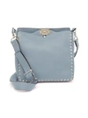 Valentino Garavani Small Rockstud Leather Hobo Bag In Grey