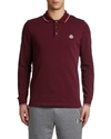 Moncler Maglia Long-sleeve Flag Trimmed Regular Fit Polo Shirt In Dark Red