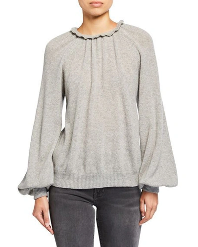 Frame Shirred Sustainable Cashmere Balloon-sleeve Sweater In Gris Heather
