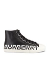 BURBERRY BURBERRY LARKHALL LOGO HIGH TOP SNEAKERS IN BLACK,BURF-WZ11