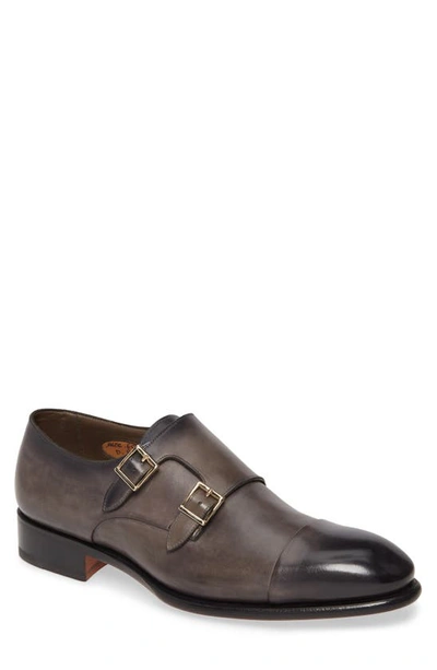Santoni Men's Ira Leather Double-monk Loafers In Gray