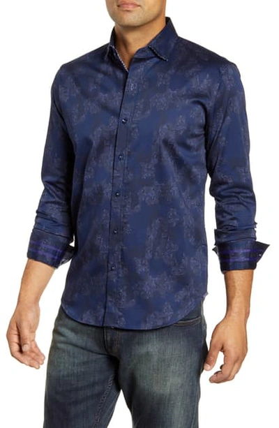 Robert Graham Men's Lee Patterned Sport Shirt With Contrast Detail In Blue