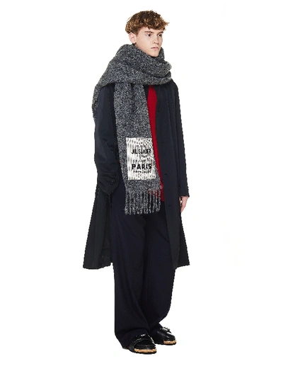 Jil Sander Grey Patched Wool Scarf In White