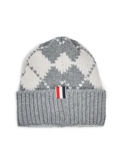 Thom Browne Argyle Wool Beanie In Light Grey