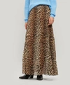 Ganni Long-pleated Georgette Leopard Skirt In 棕色