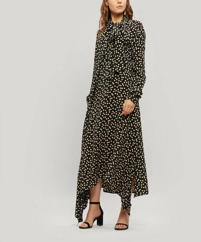 Petar Petrov Del Rey Polka-dot Draped Silk Dress In Black