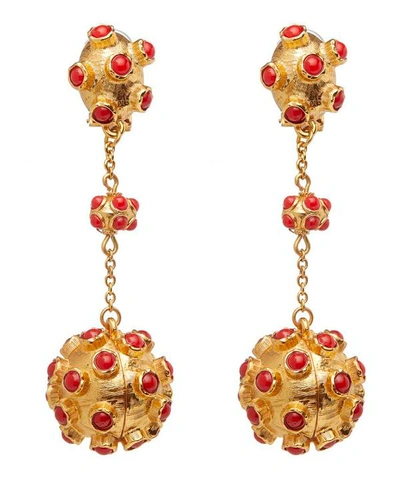 Oscar De La Renta Gold-tone Cabochon Ball Clip-on Drop Earrings