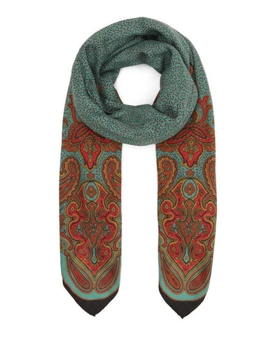 Etro Scialle Bombay Wool-blend Scarf In Green
