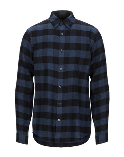 Theory Checked Shirt In Slate Blue