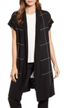 ANNE KLEIN WINDOWPANE SHORT SLEEVE LONG CARDIGAN,10736956