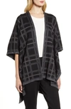 Anne Klein Plaid Cape Style Cardigan In Anne Black/ Zinc Combo