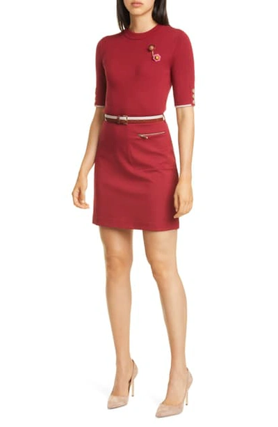 Ted Baker Colour By Numbers Elsbeth Mixed Media Dress In Red
