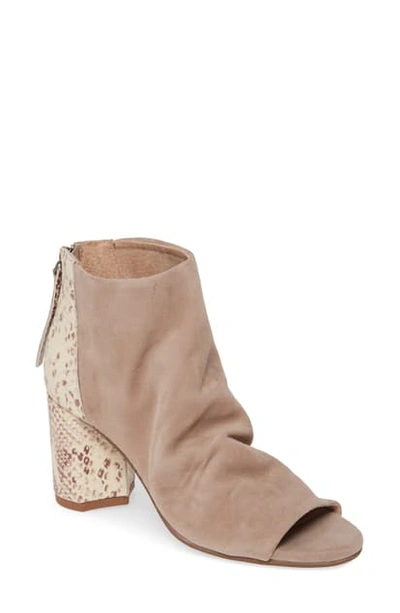 Seychelles Peep Toe Bootie In Taupe Suede Snake Print