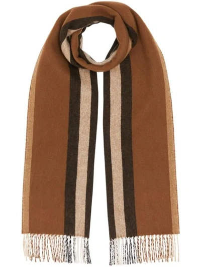 Burberry Reversible Icon Stripe Cashmere Scarf In Brown