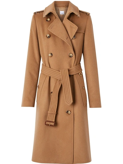 Burberry Cashmere Twill Double-breasted Trench Coat In Bronze