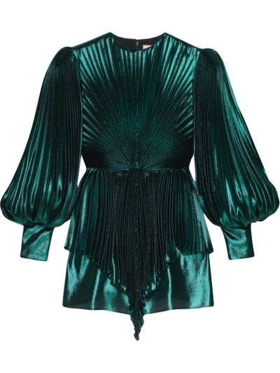 Gucci Pleated Silk Blend Lurex Mini Dress In Blue | ModeSens