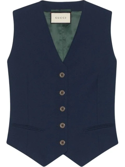 Gucci Fluid Drill V-neck Button-front Waistcoat In Blue