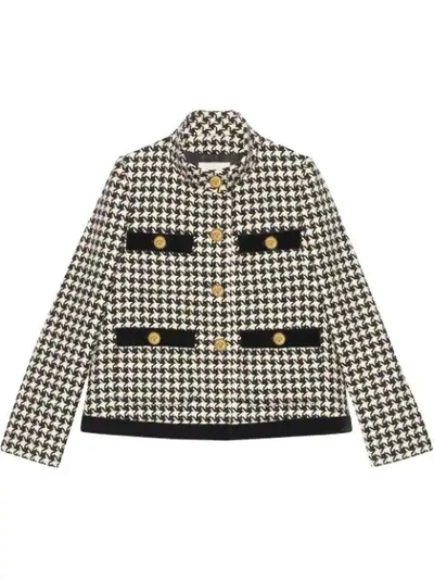Gucci Buttoned Houndstooth Wool Jacket In Black