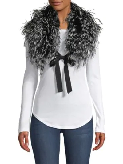 Demarson Zoe Ostrich Feather & Silk Sash In Black White