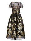 OSCAR DE LA RENTA Metallic Leaf Jacquard Tulle A-Line Dress