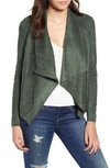 Blanknyc Faux Suede Drape Front Jacket In Emerald Green