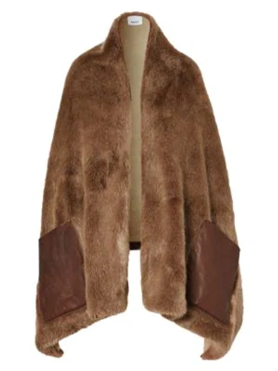 Burberry Cashmere-lined Faux Fur Stole In Camel