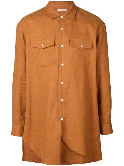 Julien David Asymmetric Linen Shirt In Brown