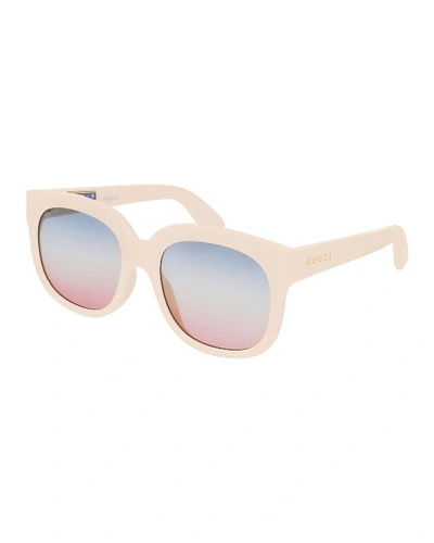 Gucci Gradient Acetate Rectangle Sunglasses In Ivory/ Blue/ Azur/ Pink