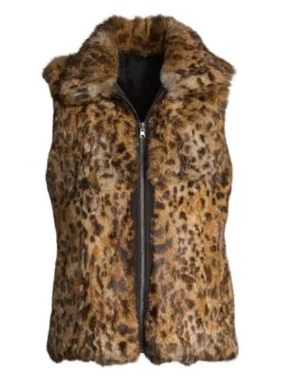 Adrienne Landau Reversible Leopard-print Rabbit Fur Quilted Vest