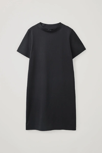 Cos Mock Neck Cotton Dress In Black