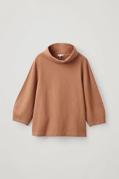 Cos Polo-neck Rounded Top In Brown