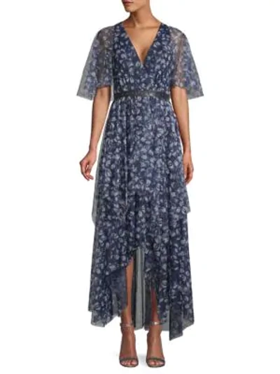 Bcbgmaxazria Printed & Belted High-low Dress In Dark Navy Combo