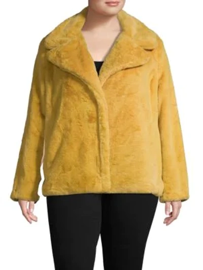 Avec Les Filles Plus Notched Faux Fur Jacket In Mustard