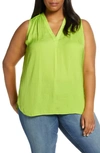 Vince Camuto Plus Size Inverted-pleat Top In Lime Chrome