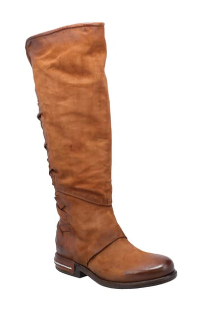 A.s.98 Teagan Woven Knee High Boot In Whiskey Leather