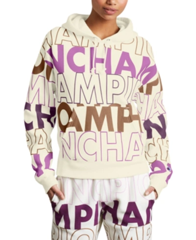 Champion Reverse Weave Logo-print Hoodie In Big Block Text Mix Chalk White