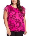 VINCE CAMUTO PLUS SIZE PRINTED FLUTTER-SLEEVE TOP