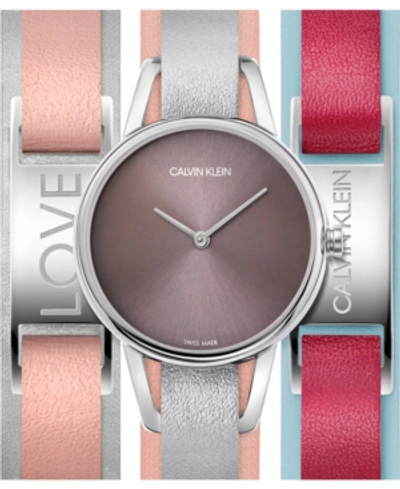 Calvin Klein Women's #mycalvins Interchangeable Multi-color Leather Snap Strap Watch 32mm Gift Set