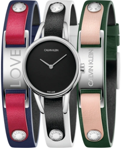 Calvin Klein Women's #mycalvins Interchangeable Multi-color Leather Snap Strap Watch 32mm Gift Set