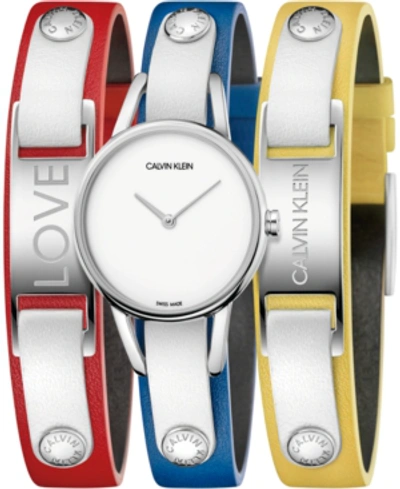 Calvin Klein Women's #mycalvins Interchangeable Multi-color Leather Snap Strap Watch 32mm Gift Set