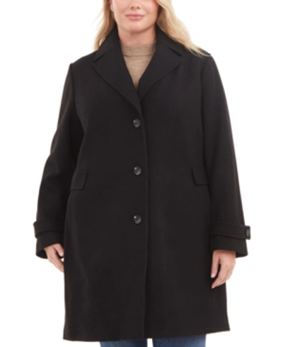 Vince Camuto Plus Size Single-breasted Notch Collar Wool Coat, Created For Macy's In Black