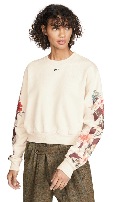 Off-white Floral And Logo-print Cotton-jersey Sweatshirt In White