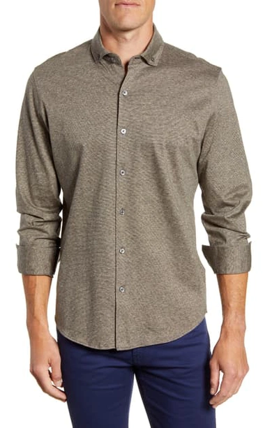 Bugatchi Regular Fit Knit Button-down Shirt In Moss