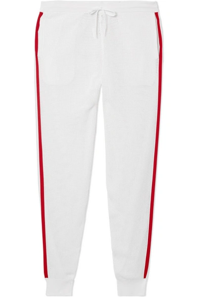 Adam Selman Sport Grosgrain-trimmed Mesh Track Pants In White
