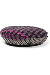 MAISON MICHEL BILLY VINYL-TRIMMED HOUNDSTOOTH TWEED BERET