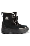 SOREL TORINO II FAUX FUR-TRIMMED WATERPROOF SUEDE AND RUBBER ANKLE BOOTS